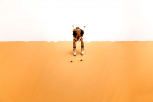 Sand Dune Skiing in the Sahara Desert in Algeria.