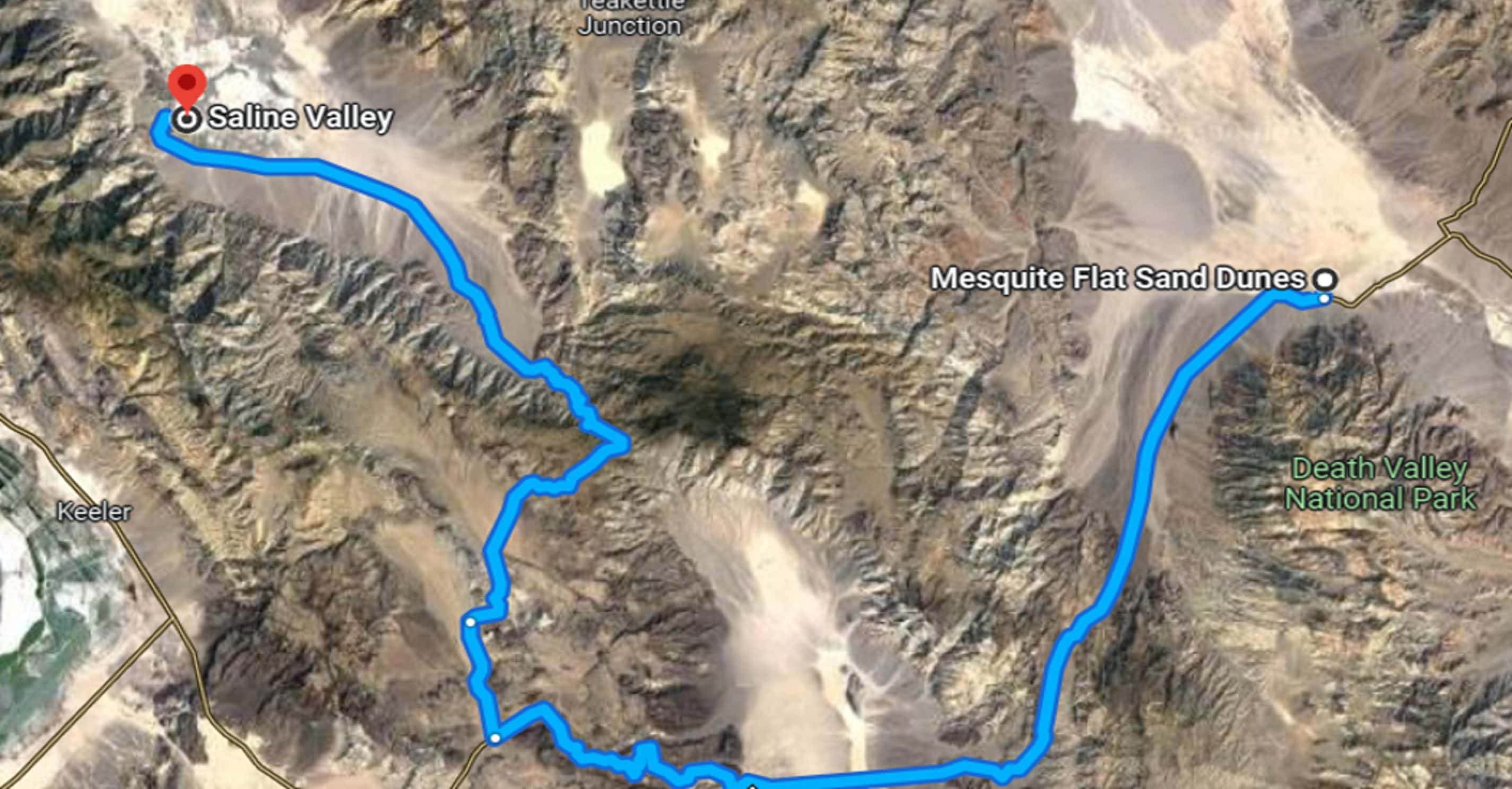 Location of Salt Valley and Mesquite Dunes in Death Valley National Park.