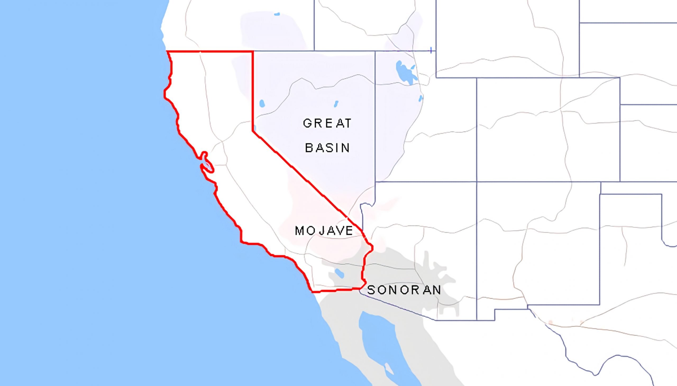 Kort af eyðimörkum í Kaliforníu