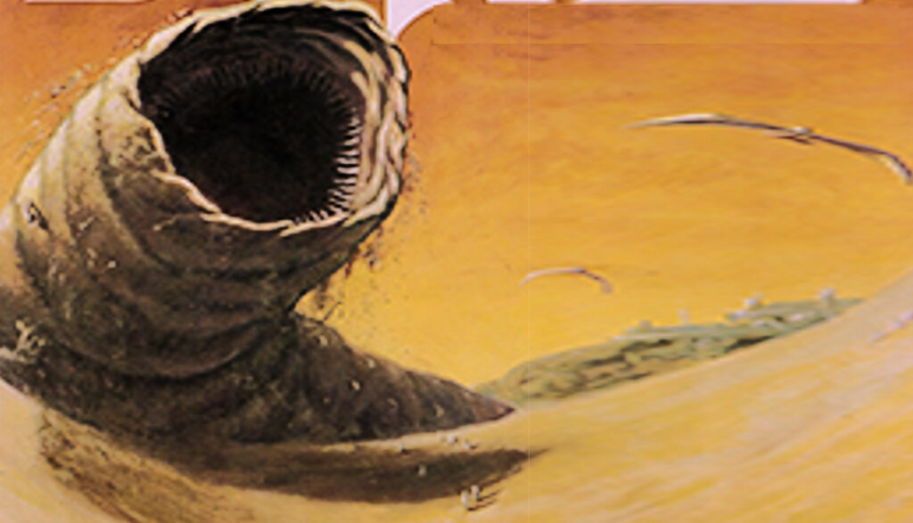 A sandworm emerging from drum sand in Dune
