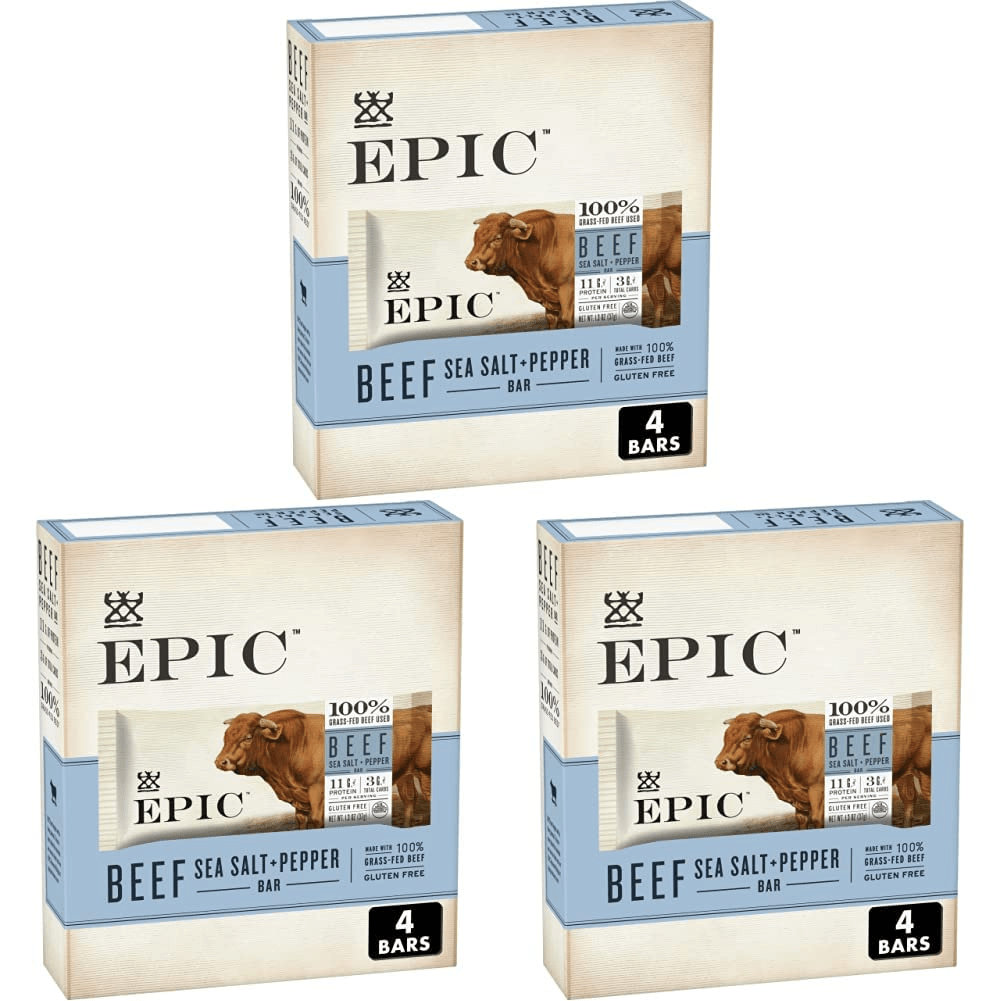 EPIC Provisions Meat bar, Sea Salt Plus Pepper Beef, 5.2 oz (Pack of 3)