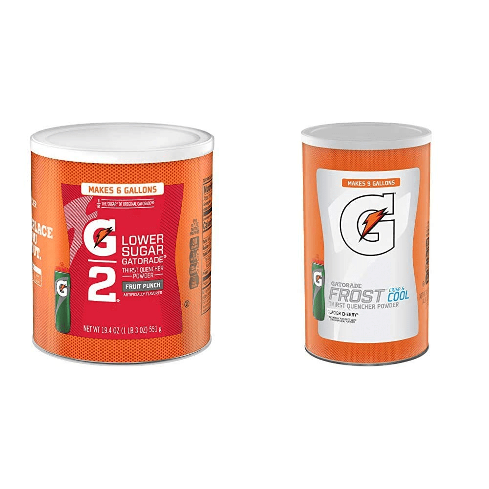 Gatorade Thirst Quencher Powder, G2 Fruit Punch, 19.4 Ounce, pack of 3 & Thirst Quencher Powder, Glacier Cherry, 76.5 oz Canister