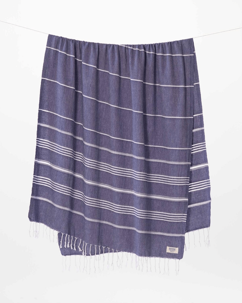 Teema Large Turkish Beach Towel - 100% Turkish Cotton - Sand Free - Fast Drying - Versatile and Multi-Use - The Simple (Navy)