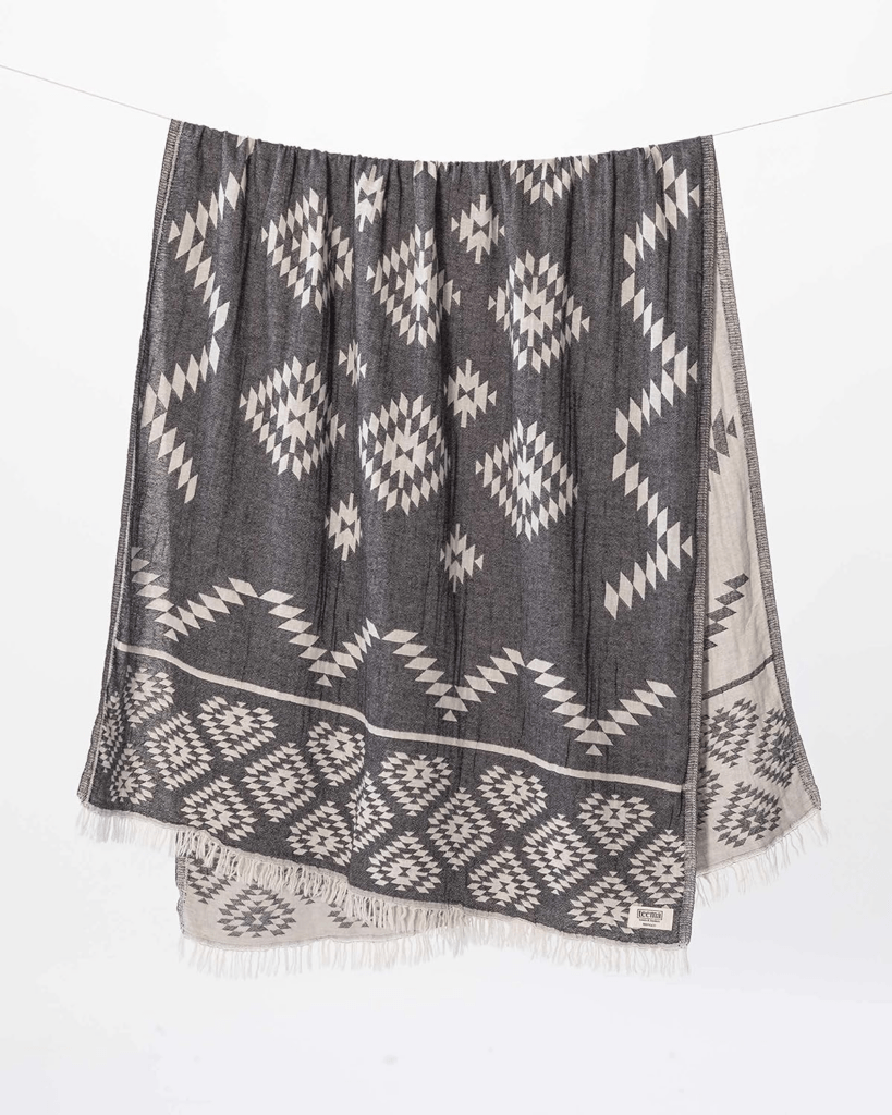 Teema Large Turkish Beach Towel - 100% Turkish Cotton - Sand Free - Fast Drying - Versatile and Multi-Use - The Tribal (Grey)