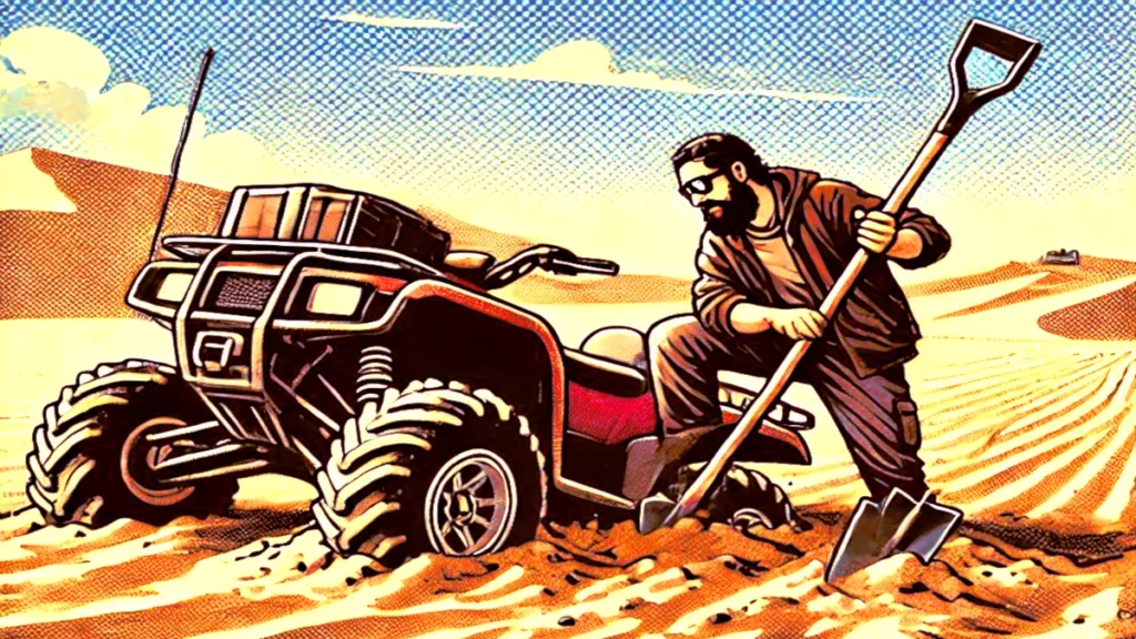Always keep a car toolkit with essentials like a shovel, tow strap, and other tools to help if you get your vehicle stuck in sand.