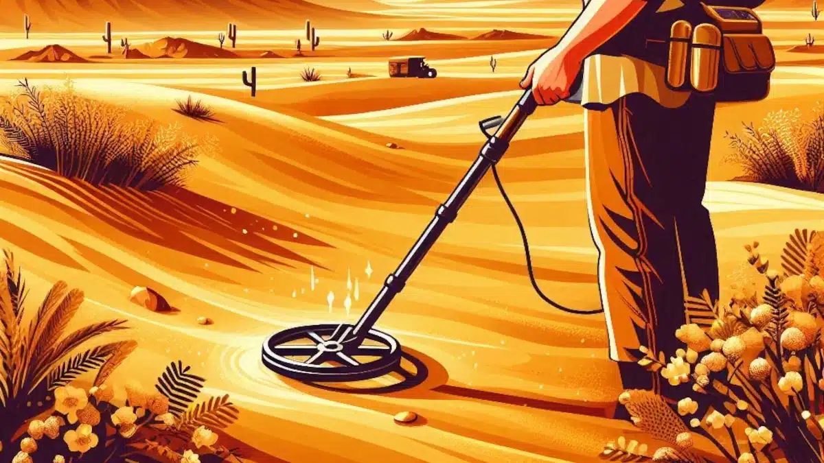 Detección de metales en busca de oro en el desierto