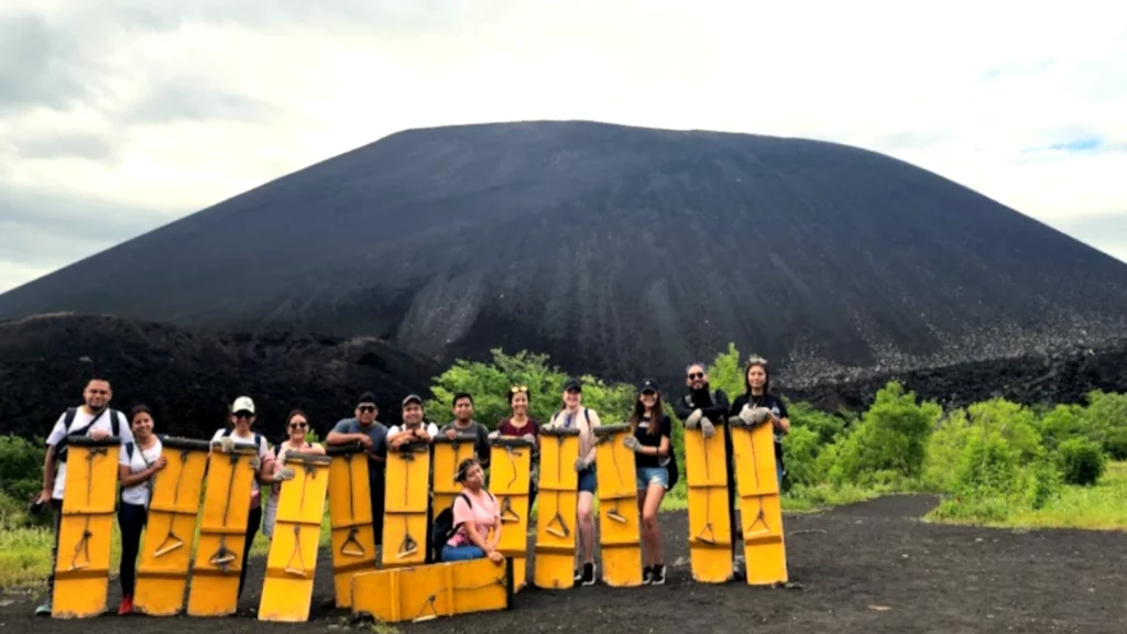 The squad ready for some volcano boarding action